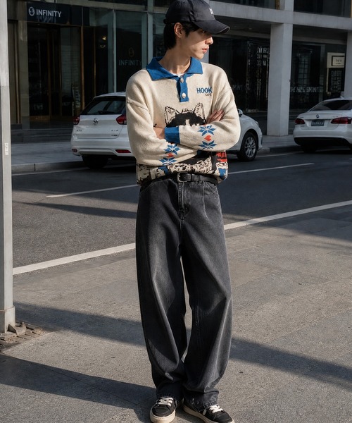 HOOK(フック)の「HOOK -original- 猫カフェポロ襟ニットプルオーバー(ニット/セーター・メンズ・ベージュ・XL/M/L)」の13枚目の写真