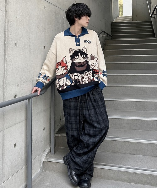 HOOK(フック)の「HOOK -original- 猫カフェポロ襟ニットプルオーバー(ニット/セーター・メンズ・ベージュ・XL/M/L)」の14枚目の写真