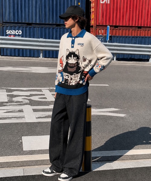 HOOK(フック)の「HOOK -original- 猫カフェポロ襟ニットプルオーバー(ニット/セーター・メンズ・ベージュ・XL/M/L)」の21枚目の写真
