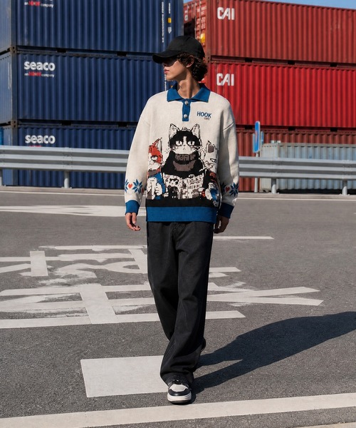 HOOK(フック)の「HOOK -original- 猫カフェポロ襟ニットプルオーバー(ニット/セーター・メンズ・ベージュ・XL/M/L)」の19枚目の写真