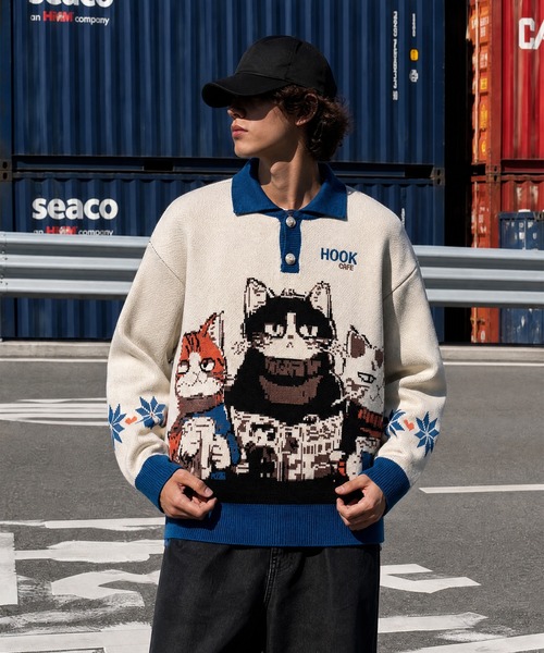 HOOK(フック)の「HOOK -original- 猫カフェポロ襟ニットプルオーバー(ニット/セーター・メンズ・ベージュ・XL/M/L)」の22枚目の写真
