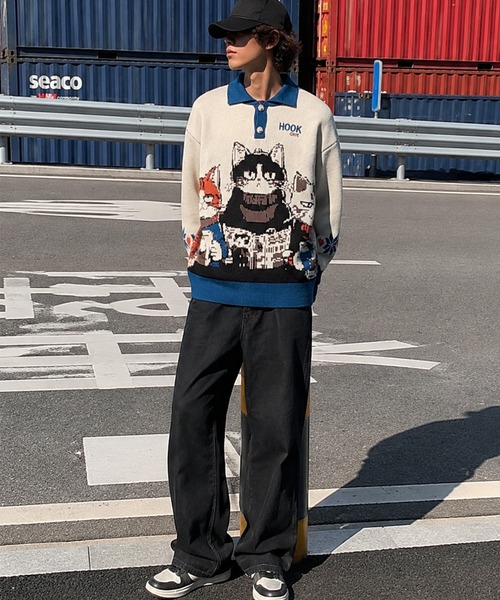 HOOK(フック)の「HOOK -original- 猫カフェポロ襟ニットプルオーバー(ニット/セーター・メンズ・ベージュ・XL/M/L)」の20枚目の写真
