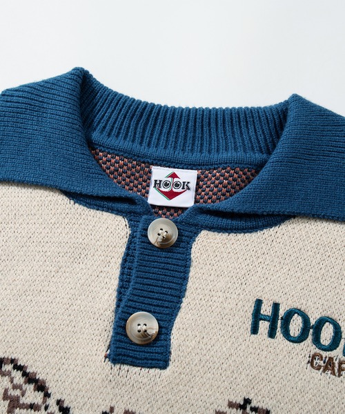 HOOK(フック)の「HOOK -original- 猫カフェポロ襟ニットプルオーバー(ニット/セーター・メンズ・ベージュ・XL/M/L)」の4枚目の写真