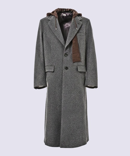 KHOKI(コッキ)の「【KHOKI】Suede hooded wool coat(その他アウター・メンズ・ダークグレー/ブラック・3/2)」の2枚目の写真