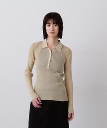 YLEVE / SHEER RIB KNIT LONG SLEEVE POLO