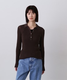 YLEVE / SHEER RIB KNIT LONG SLEEVE POLO