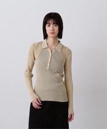 YLEVE / SHEER RIB KNIT LONG SLEEVE POLO