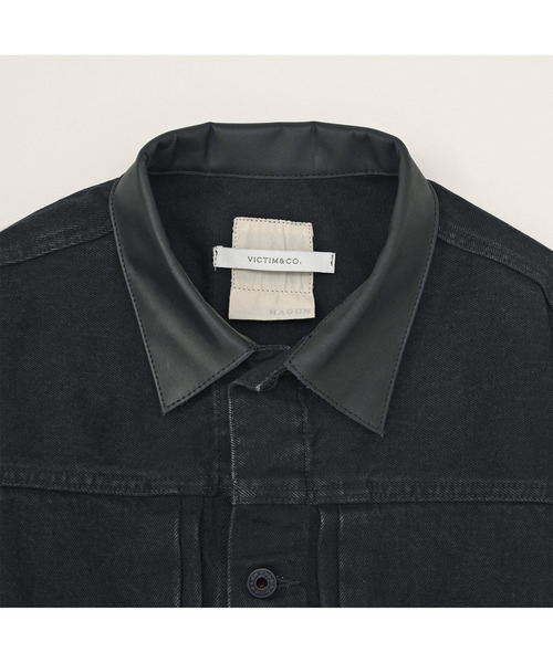 VICTIM(ヴィクティム)の「VICTIM ヴィクティム / ×HAGUN DENIM JACKET コラボレーションレザー襟デニムジャケット / VTM-26-O-104(デニムジャケット・メンズ・ブラック・1/2/3)」の4枚目の写真