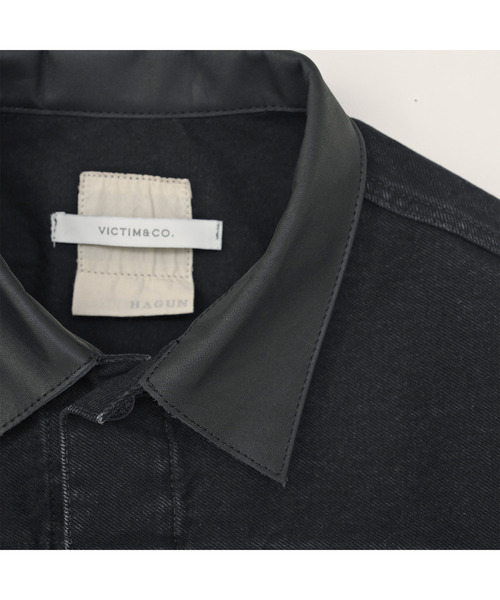 VICTIM(ヴィクティム)の「VICTIM ヴィクティム / ×HAGUN DENIM JACKET コラボレーションレザー襟デニムジャケット / VTM-26-O-104(デニムジャケット・メンズ・ブラック・1/2/3)」の5枚目の写真
