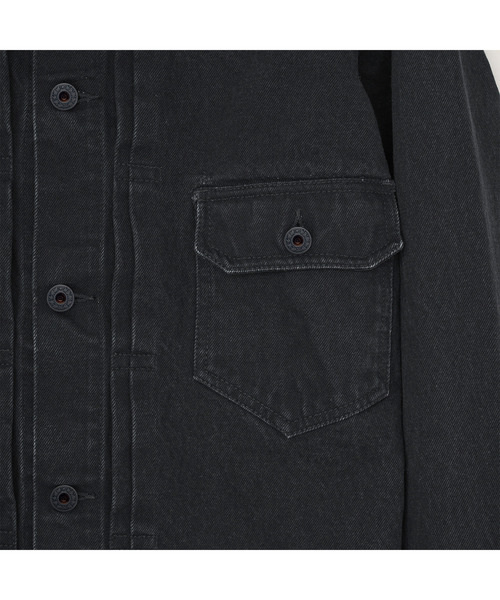 VICTIM(ヴィクティム)の「VICTIM ヴィクティム / ×HAGUN DENIM JACKET コラボレーションレザー襟デニムジャケット / VTM-26-O-104(デニムジャケット・メンズ・ブラック・1/2/3)」の6枚目の写真