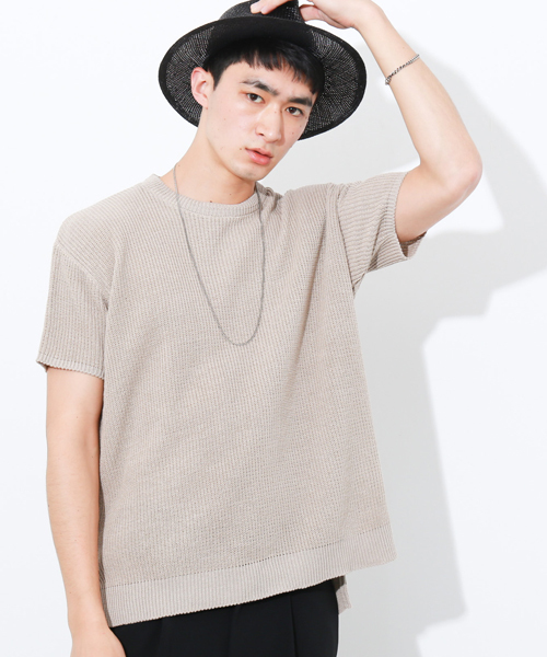 STUDIOUS（ステュディオス）の「 【ZOZO限定】STUDIOUS ドロップショルダー畦編みビッグニットT（Tシャツ/カットソー・メンズ・オフホワイト/グリーン/ベージュ・2/1/3）」の2枚目の写真