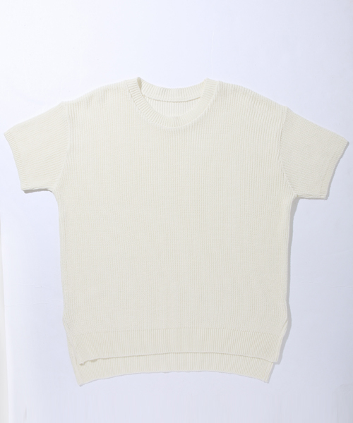 STUDIOUS（ステュディオス）の「 【ZOZO限定】STUDIOUS ドロップショルダー畦編みビッグニットT（Tシャツ/カットソー・メンズ・オフホワイト/グリーン/ベージュ・2/1/3）」の4枚目の写真