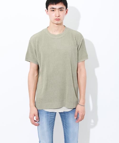 STUDIOUS（ステュディオス）の「 【ZOZO限定】STUDIOUS ドロップショルダー畦編みビッグニットT（Tシャツ/カットソー・メンズ・オフホワイト/グリーン/ベージュ・2/1/3）」の21枚目の写真