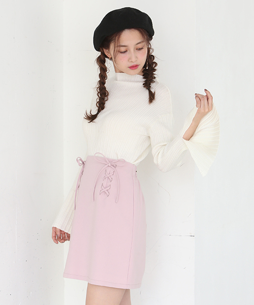 one after another NICE CLAUP（ワンアフターアナザーナイスクラップ）の「Wレースアップスカート（スカート・レディース・ピンク/ネイビー/アイボリー/ブルー・FREE）」の17枚目の写真