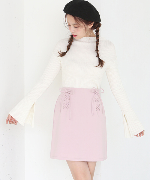 one after another NICE CLAUP（ワンアフターアナザーナイスクラップ）の「Wレースアップスカート（スカート・レディース・ピンク/ネイビー/アイボリー/ブルー・FREE）」の18枚目の写真