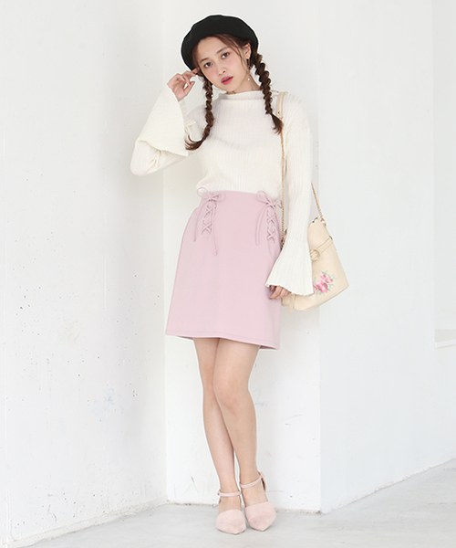 one after another NICE CLAUP（ワンアフターアナザーナイスクラップ）の「Wレースアップスカート（スカート・レディース・ピンク/ネイビー/アイボリー/ブルー・FREE）」の19枚目の写真