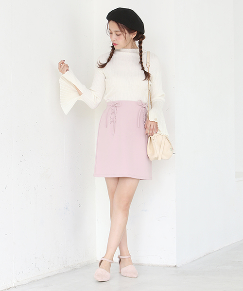 one after another NICE CLAUP（ワンアフターアナザーナイスクラップ）の「Wレースアップスカート（スカート・レディース・ピンク/ネイビー/アイボリー/ブルー・FREE）」の10枚目の写真