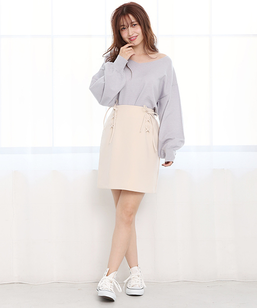 one after another NICE CLAUP（ワンアフターアナザーナイスクラップ）の「Wレースアップスカート（スカート・レディース・ピンク/ネイビー/アイボリー/ブルー・FREE）」の13枚目の写真