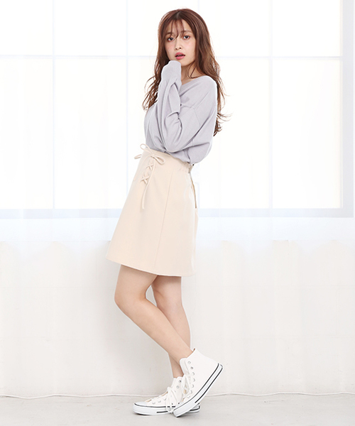 one after another NICE CLAUP（ワンアフターアナザーナイスクラップ）の「Wレースアップスカート（スカート・レディース・ピンク/ネイビー/アイボリー/ブルー・FREE）」の14枚目の写真