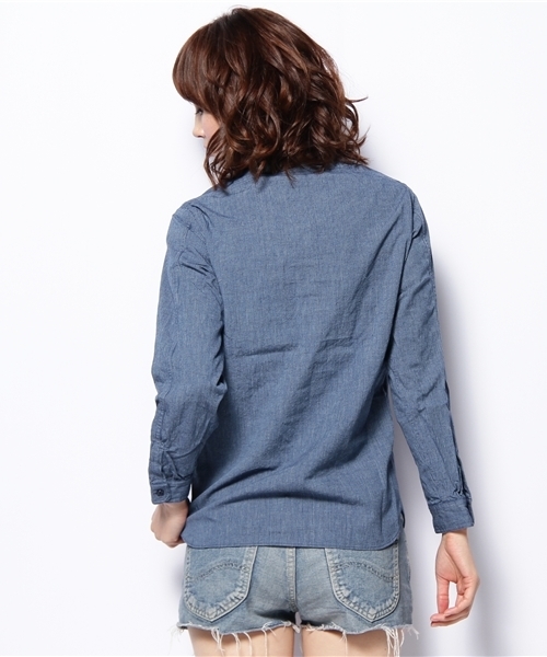 coen（コーエン）の「シャンブレーストライプワークシャツ（シャツ/ブラウス・レディース・ライトブルー/ネイビー・SMALL/MEDIUM/LARGE）」の4枚目の写真