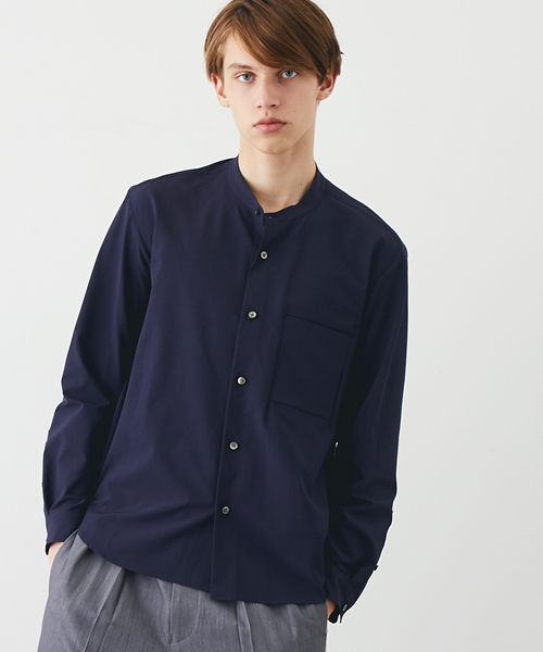 STUDIOUS HIGH(ストゥディオスハイ)の「リネコ2WAYバンドカラーシャツ(シャツ/ブラウス・メンズ・ブルー/ネイビー・1/2)」の1枚目の写真