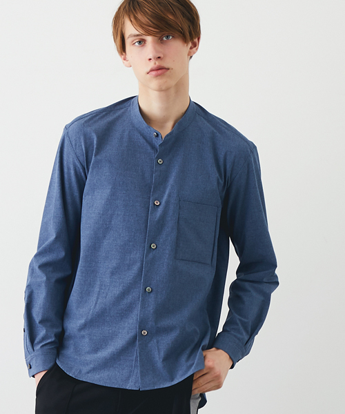 STUDIOUS HIGH(ストゥディオスハイ)の「リネコ2WAYバンドカラーシャツ(シャツ/ブラウス・メンズ・ブルー/ネイビー・1/2)」の2枚目の写真