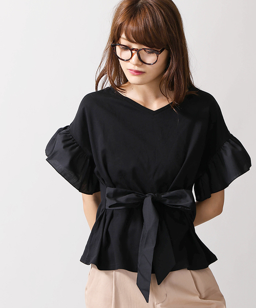 WEGO（ウィゴー）の「WEGO/2WAYウエストリボンTシャツ（Tシャツ/カットソー・レディース・ホワイト/サックスブルー/ワイン/カーキ/ブラック・FREE）」の3枚目の写真