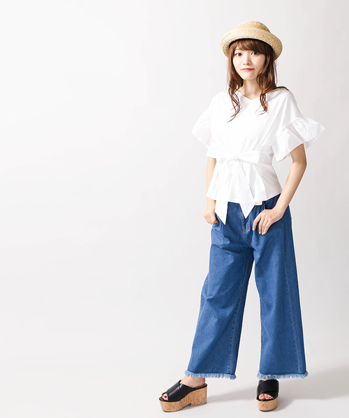 WEGO（ウィゴー）の「WEGO/2WAYウエストリボンTシャツ（Tシャツ/カットソー・レディース・ホワイト/サックスブルー/ワイン/カーキ/ブラック・FREE）」の15枚目の写真