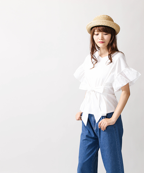 WEGO（ウィゴー）の「WEGO/2WAYウエストリボンTシャツ（Tシャツ/カットソー・レディース・ホワイト/サックスブルー/ワイン/カーキ/ブラック・FREE）」の17枚目の写真