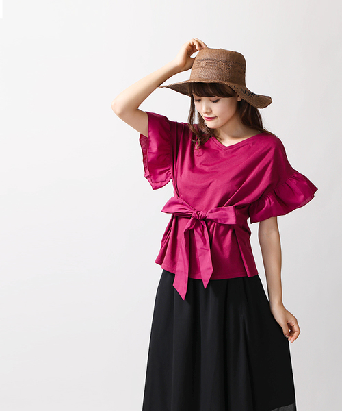 WEGO（ウィゴー）の「WEGO/2WAYウエストリボンTシャツ（Tシャツ/カットソー・レディース・ホワイト/サックスブルー/ワイン/カーキ/ブラック・FREE）」の19枚目の写真