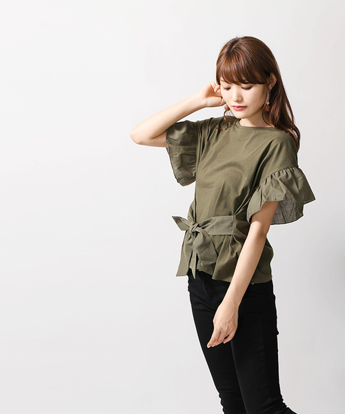 WEGO（ウィゴー）の「WEGO/2WAYウエストリボンTシャツ（Tシャツ/カットソー・レディース・ホワイト/サックスブルー/ワイン/カーキ/ブラック・FREE）」の20枚目の写真