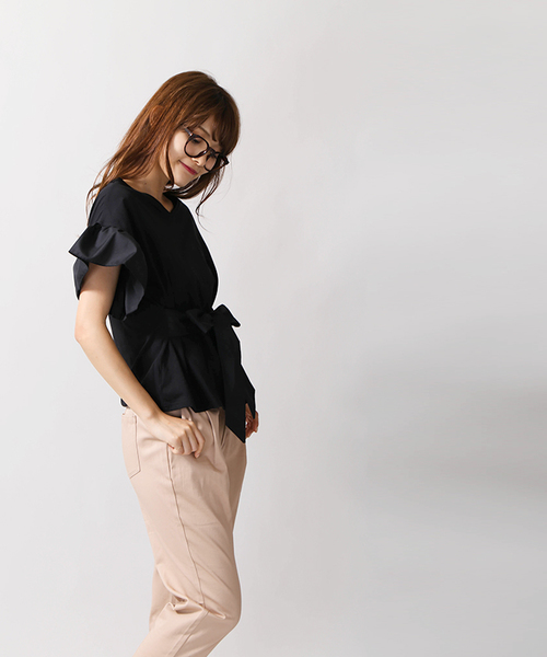 WEGO（ウィゴー）の「WEGO/2WAYウエストリボンTシャツ（Tシャツ/カットソー・レディース・ホワイト/サックスブルー/ワイン/カーキ/ブラック・FREE）」の22枚目の写真