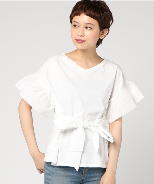 WEGO（ウィゴー）の「WEGO/2WAYウエストリボンTシャツ（Tシャツ/カットソー・レディース・ホワイト/サックスブルー/ワイン/カーキ/ブラック・FREE）」の14枚目の写真