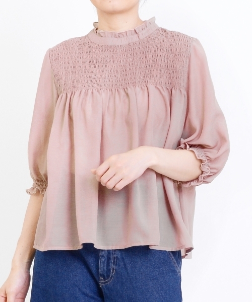 MAJESTIC LEGON（マジェスティックレゴン）の「スタンドフリルシャーリングブラウス（シャツ/ブラウス・レディース・ブラック/アイボリー/ピンク・SMALL/MEDIUM）」の3枚目の写真