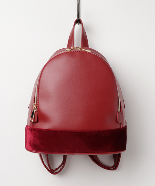 WEGO(ウィゴー)の「WEGO/ベロア切替ダブルジップリュック(バックパック/リュック・レディース・その他1/ワイン/ブラック・FREE)」の3枚目の写真