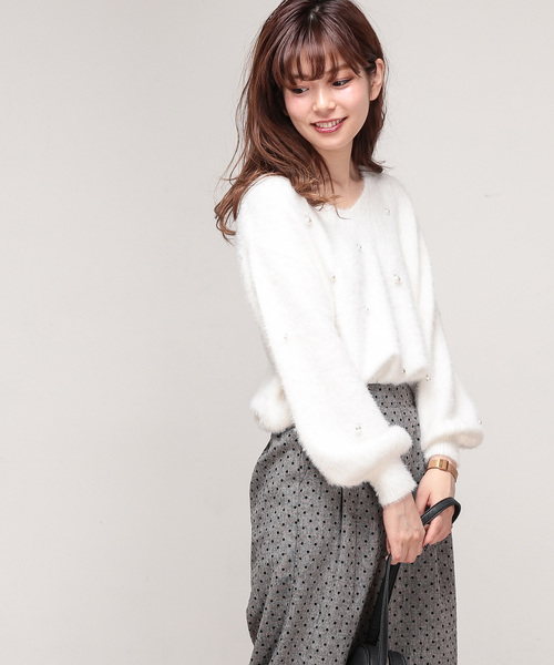 natural couture（ナチュラルクチュール）の「パール付きシャギーニット（ニット/セーター・レディース・ライトグレー/ブラック/アイボリー/ピンクベージュ・FREE）」の18枚目の写真