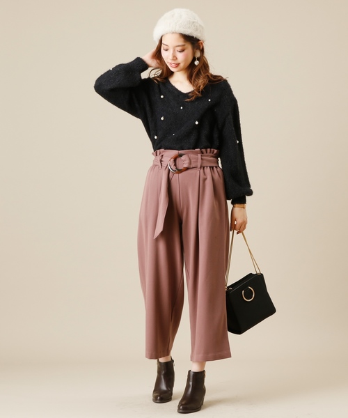 natural couture（ナチュラルクチュール）の「パール付きシャギーニット（ニット/セーター・レディース・ライトグレー/ブラック/アイボリー/ピンクベージュ・FREE）」の10枚目の写真