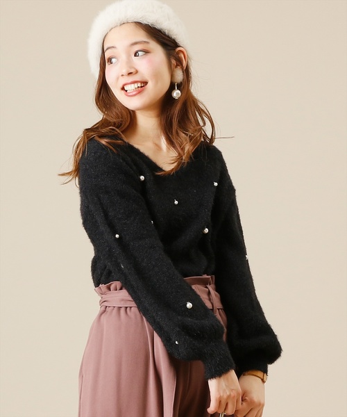 natural couture（ナチュラルクチュール）の「パール付きシャギーニット（ニット/セーター・レディース・ライトグレー/ブラック/アイボリー/ピンクベージュ・FREE）」の12枚目の写真