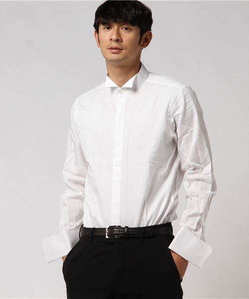 Kindware カインドウェア の ウイングカラー ダブルカフスシャツ ホワイト シャツ ブラウス Wear