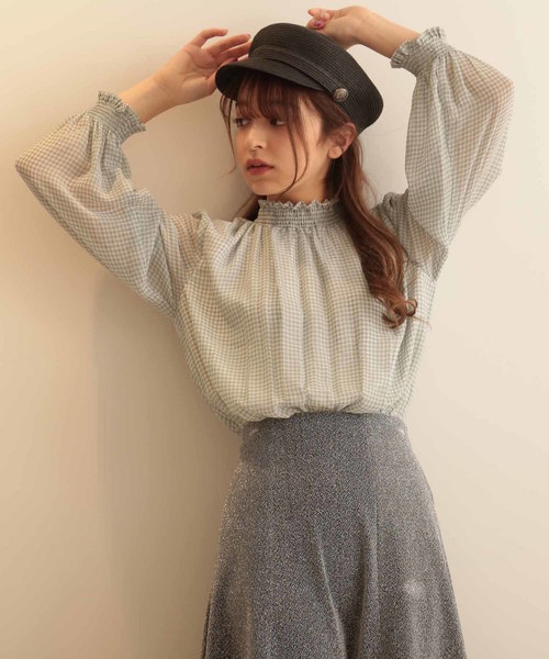 FREE'S MART（フリーズマート）の「シャーリングネックギンガムチェックブラウス（シャツ/ブラウス・レディース・クリアグリーン/ブラック系その他/パープル系その他・FREE）」の21枚目の写真