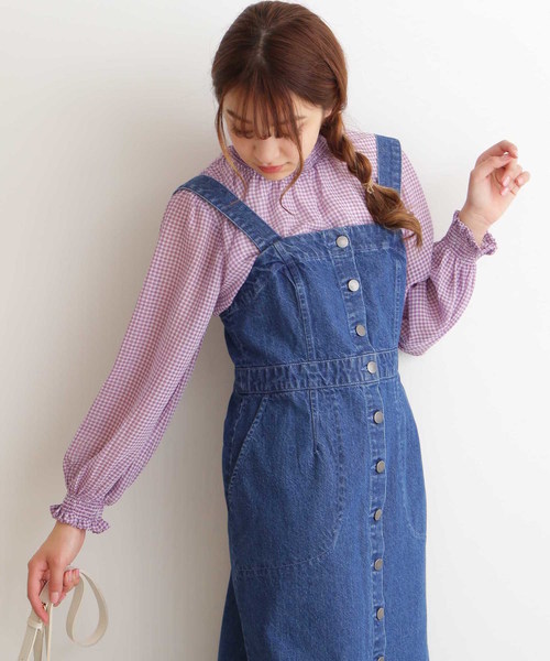 FREE'S MART（フリーズマート）の「シャーリングネックギンガムチェックブラウス（シャツ/ブラウス・レディース・クリアグリーン/ブラック系その他/パープル系その他・FREE）」の9枚目の写真