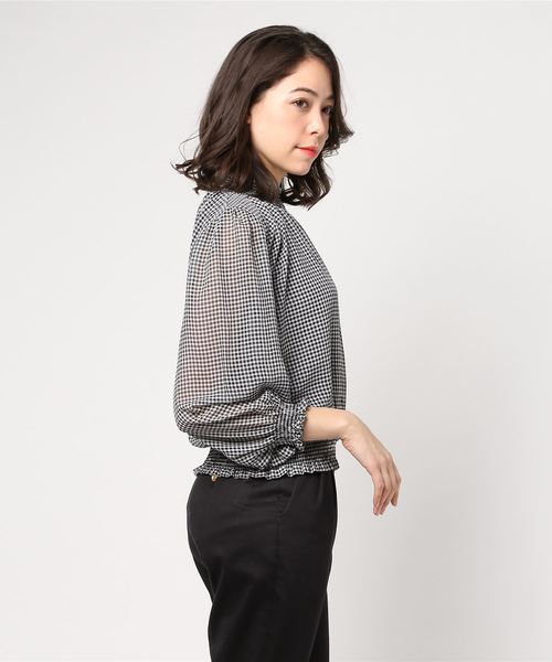 FREE'S MART（フリーズマート）の「シャーリングネックギンガムチェックブラウス（シャツ/ブラウス・レディース・クリアグリーン/ブラック系その他/パープル系その他・FREE）」の4枚目の写真