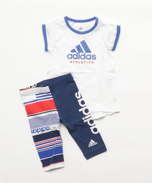 adidas(アディダス)の「I Mini-Me SPORT ID ガールズTシャツ上下セット(Tシャツ/カットソー・キッズ・ホワイト×ブルー・70/80/90/100)」の1枚目の写真