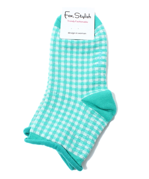 WEGO（ウィゴー）の「WEGO/ギンガムクルーソックス（ソックス/靴下・レディース・ブラック/グリーン/ブルー/ピンク・FREE）」の3枚目の写真