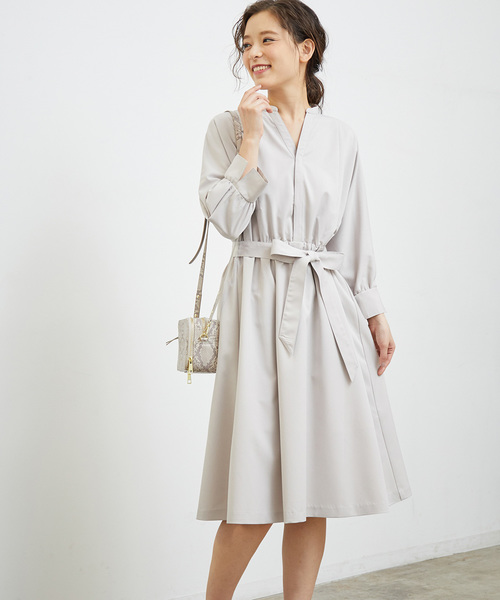 ROPE' PICNIC(ロペピクニック)の「【WEB限定】【着丈が選べる】スタンド衿ドルマンワンピース(ワンピース)」|グレー系その他