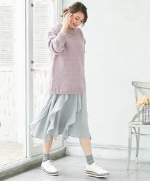 ラッフルフリルデザインミディ丈フレアスカート