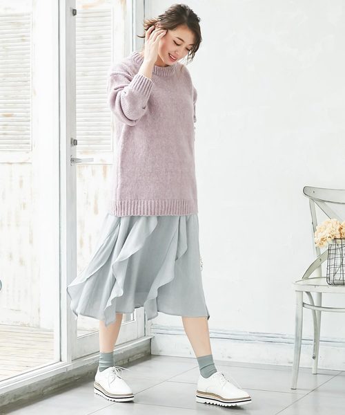 KOBE LETTUCE（コウベレタス）の「ラッフルフリルデザインミディ丈フレアスカート（スカート・レディース・ブラック/オフホワイト/イエロー/グレー系その他・FREE）」の3枚目の写真