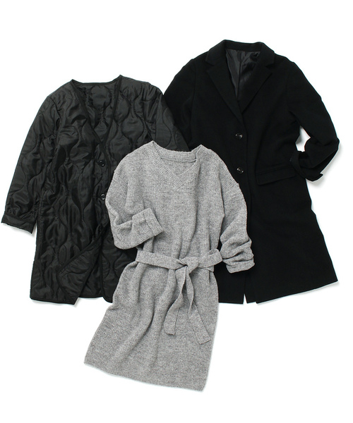 ライナー付きコートとニットワンピのスペシャル3点セット
