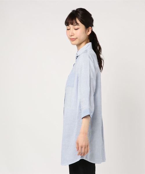 DECOY SINCE 1981（デコイシンスイチキュウハチイチ）の「◇カタログ掲載◇【麻混シリーズ】ストライプロングシャツ（シャツ/ブラウス・レディース・ブルー/グリーン・11号/13号/9号）」の3枚目の写真