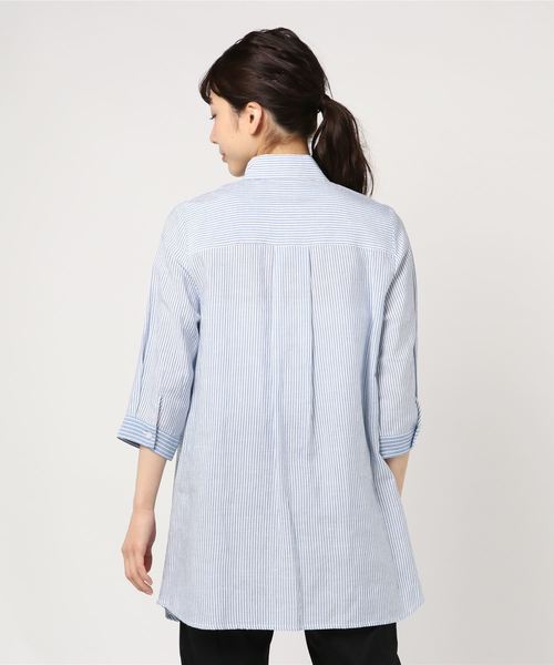 DECOY SINCE 1981（デコイシンスイチキュウハチイチ）の「◇カタログ掲載◇【麻混シリーズ】ストライプロングシャツ（シャツ/ブラウス・レディース・ブルー/グリーン・11号/13号/9号）」の4枚目の写真